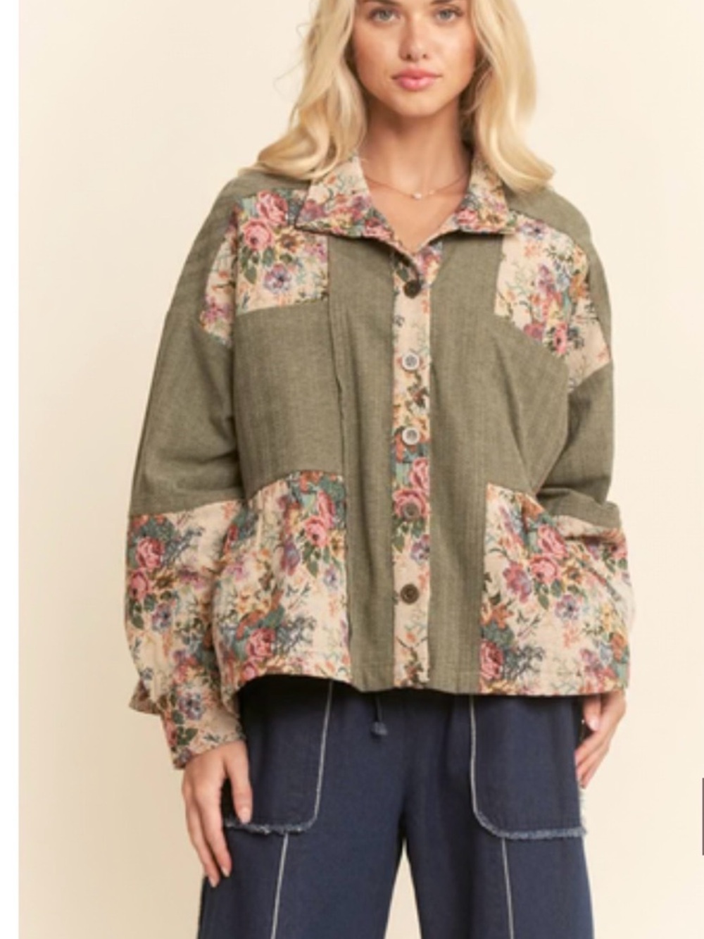 DAVI & DANI Cream Patchwork Floral Jean Jacket #boho #fabulous
